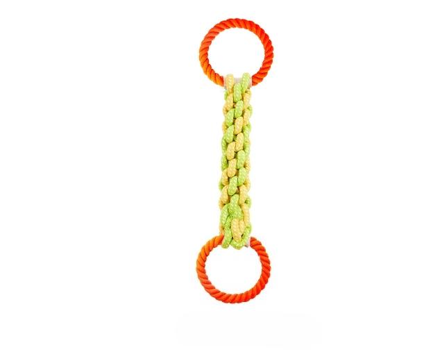 Hand woven double loop weaving pet dog chew toy, grind teeth, clean teeth, interactive drag rope game, used for all dog breeds