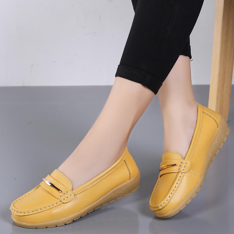2026 New Genuine Leather Shoes Woman Slip On Women Flats Moccasins Women's Loafers Spring Autumn Mother Shoe Big Size 35-44