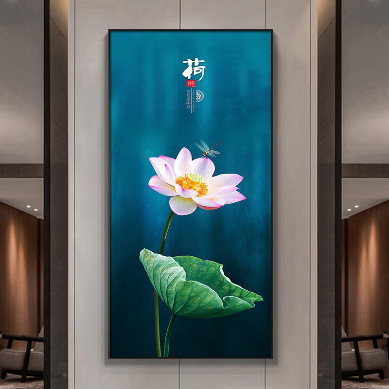 Abstract Flower Picture Canvas Painting New Chinese Golden Luxury Lotus Posters and Prints Wall Picture for Porch Home Decor