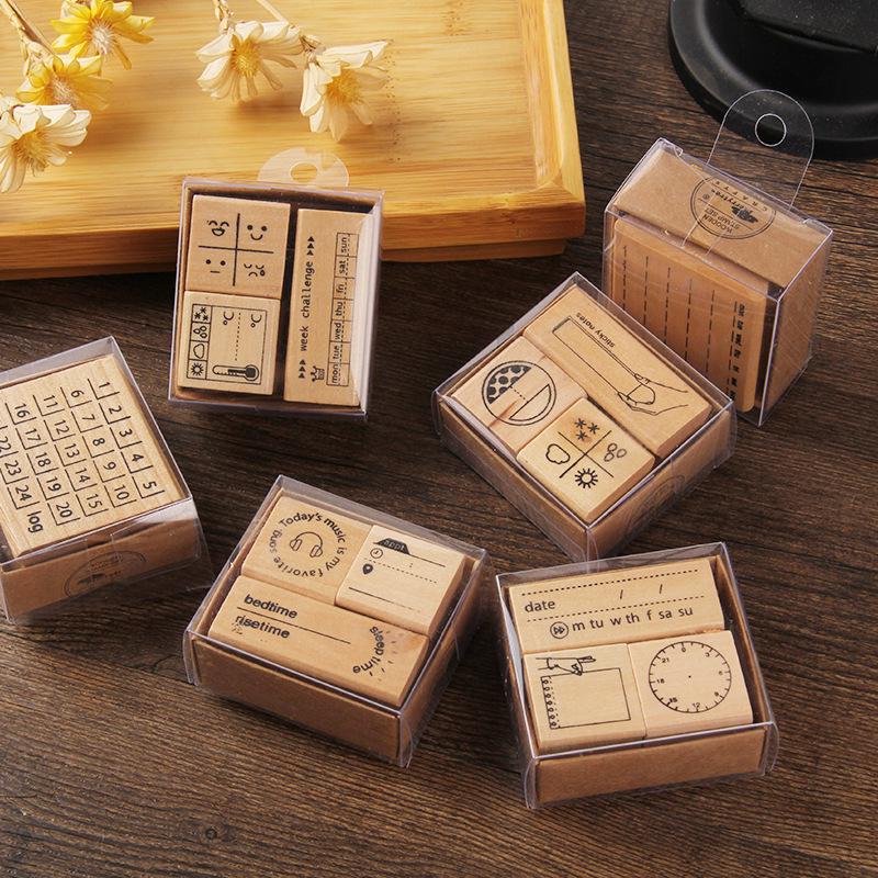 Exquisite Wooden Stamp Set: Cute Literary Seal for DIY Journal Decor (6 Pieces)