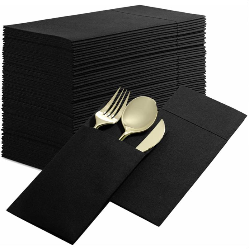 50pcs Disposable Dinner Napkins Flatware Pocket Prefolded For Wedding Party Decoration Folding Knife Fork  Bag Napkin