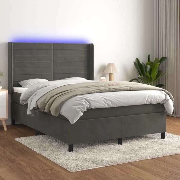Maison Exclusive - Sommier à lattes de lit matelas et LED Gris foncé 140x200 cm