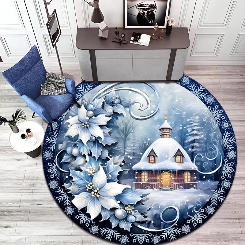 Cute Christmas Day Gift Bell Santa Claus Snowman Christmas Tree round rug Home Soft Decorative Anti slip Chair Mat Carpet Outdoor Floor Mat Carpet 32