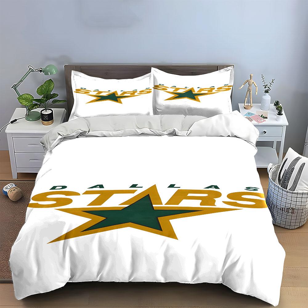 Dallas Stars Green and Gold Logo Design Print Bedding Set Duvet Cover Pillowcases (1* Duvet Cover 2* Pillowcases Do Not Include Comforter)