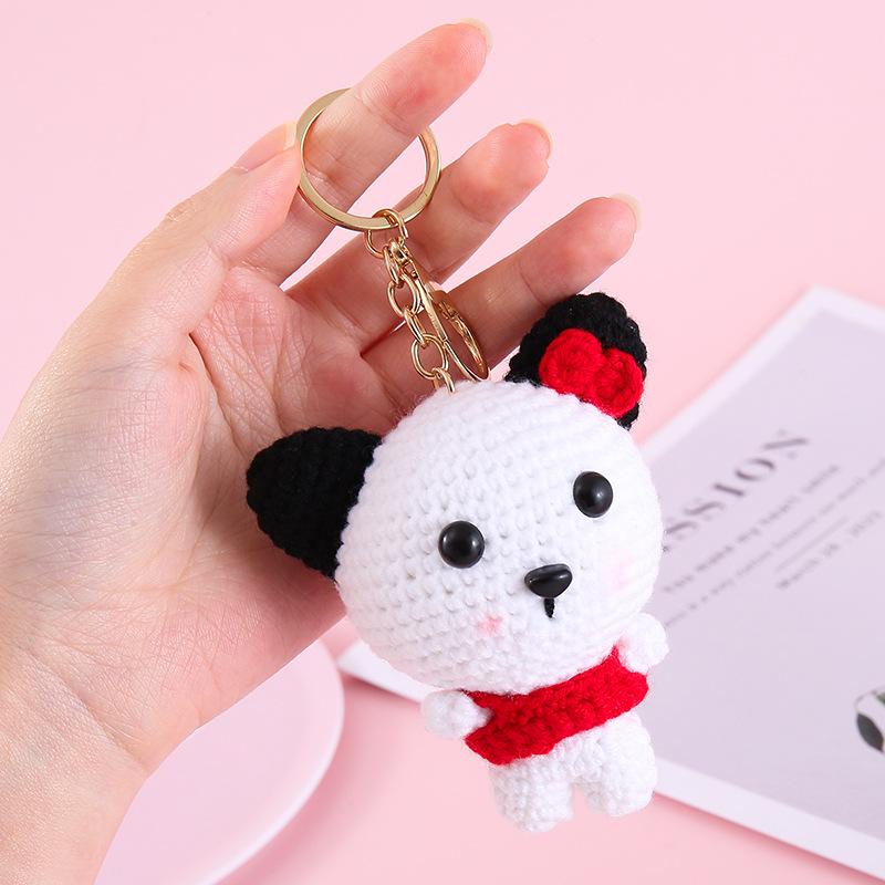Funny Animal Doll Series Crochet Keychain Creative Knitting Animal Doll Keyrings For Bag Pendant Cute Puppy Knitted Car Keyrings