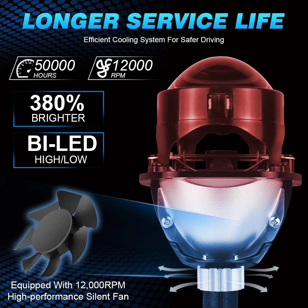 2.5 Inch Bi Led Projector Lens Led Light H4 H7 9005 9006 Car Headlight Bulb High Low Beam 6000K 100W 40000LM Turbo Tuning,2pcs.