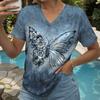 Vintage Women Floral Print T Shirt Short Sleeve V Neck Tops Comfortable T-shirts