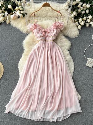 Mode Süße Rüschen Gaze Sexy Strand Kleid Frauen Design Bogen Dekoration Schlank V-ausschnitt Kleider Weibliche Frankreich Elegante Fee Sling Formale kleidung Dame