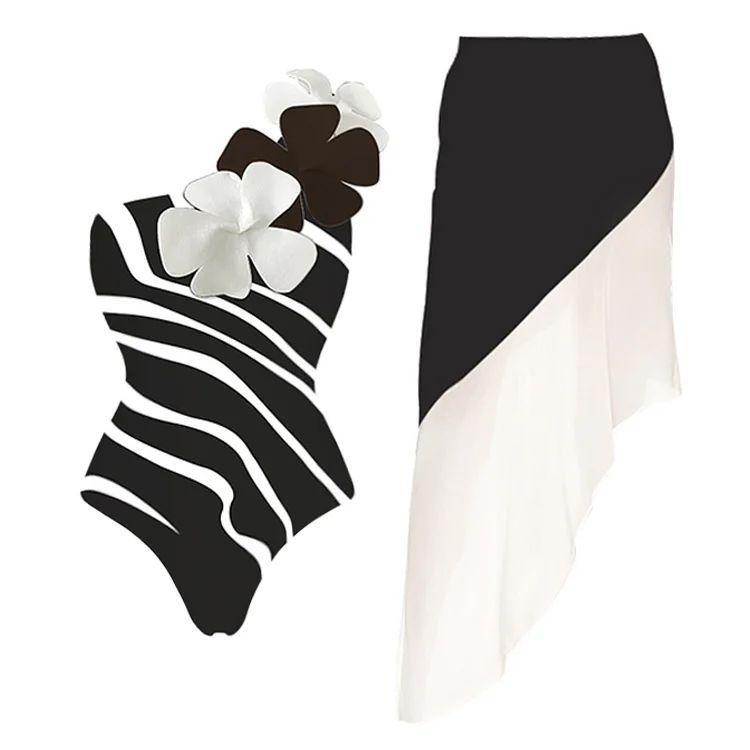 New Space Layer One-piece Swimsuit Female Swimsuit Chiffon Oblique Skirt