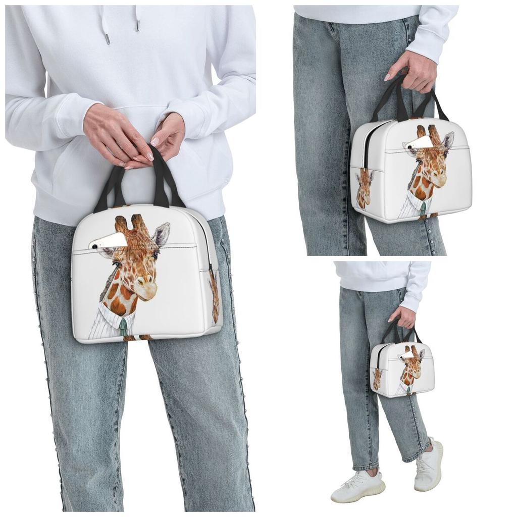 Sac à lunch isotherme girafe pour femmes, glacière de bureau, boîte alimentaire thermique, sac fourre-tout, contenant de boîtes à lunch étanche
