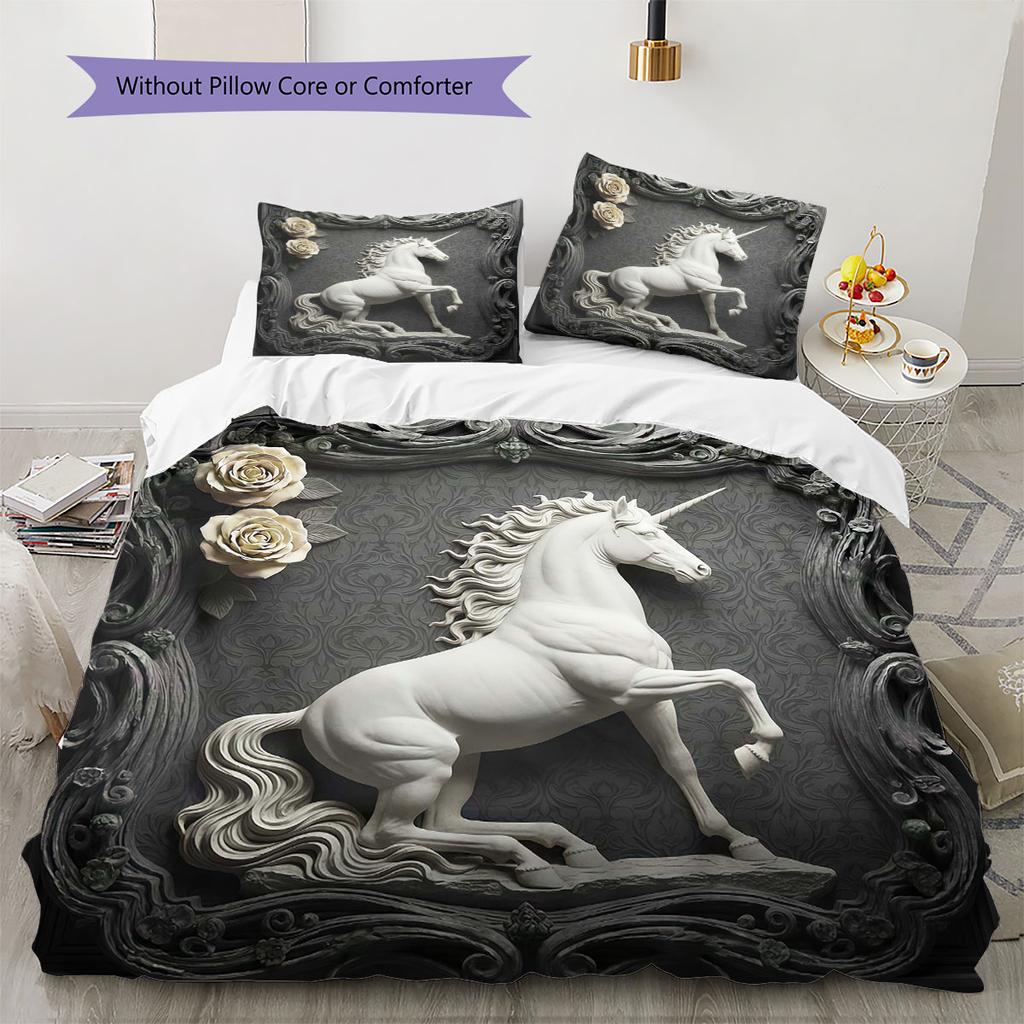 3D carved Pattern Bedding Quilt Set Quilt Cover Pillowcase Home Decoration Birthday Gift (1 * duvet cover + 2 * pillowcase, without core)