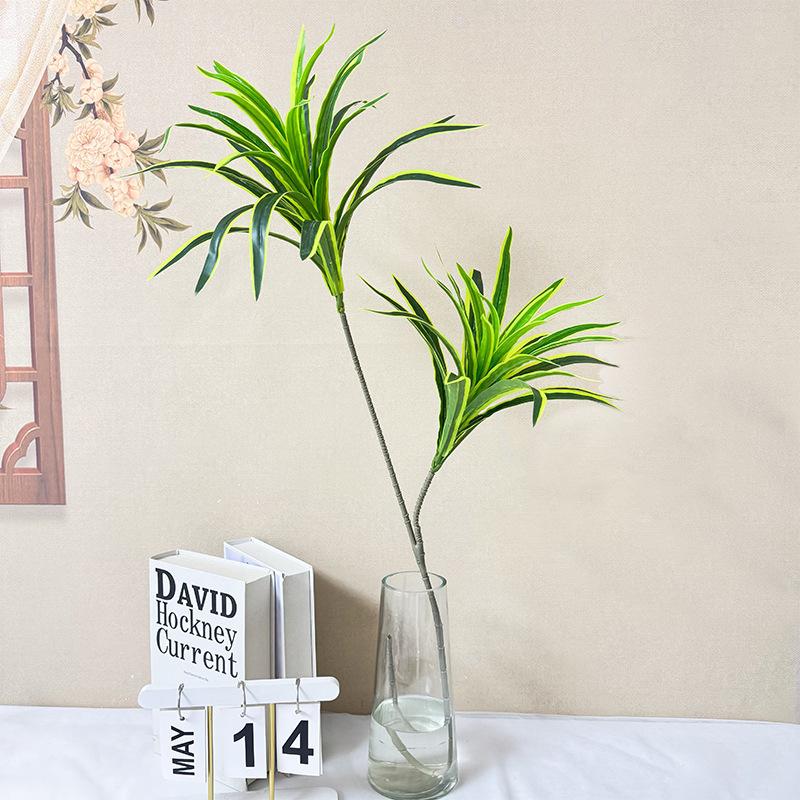 Artificial 2-Forked Dragon Blood Branch Floral Plastic Plant Restaurant Decoration Simulation Green Plants Leaves Fake Flower