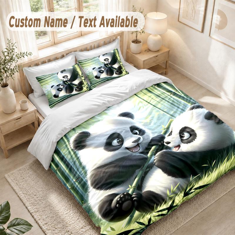 Panda Bedding Set, 1 Duvet Cover & 2 Pillowcases Soft Comfortable Bedroom Home Textile Decor