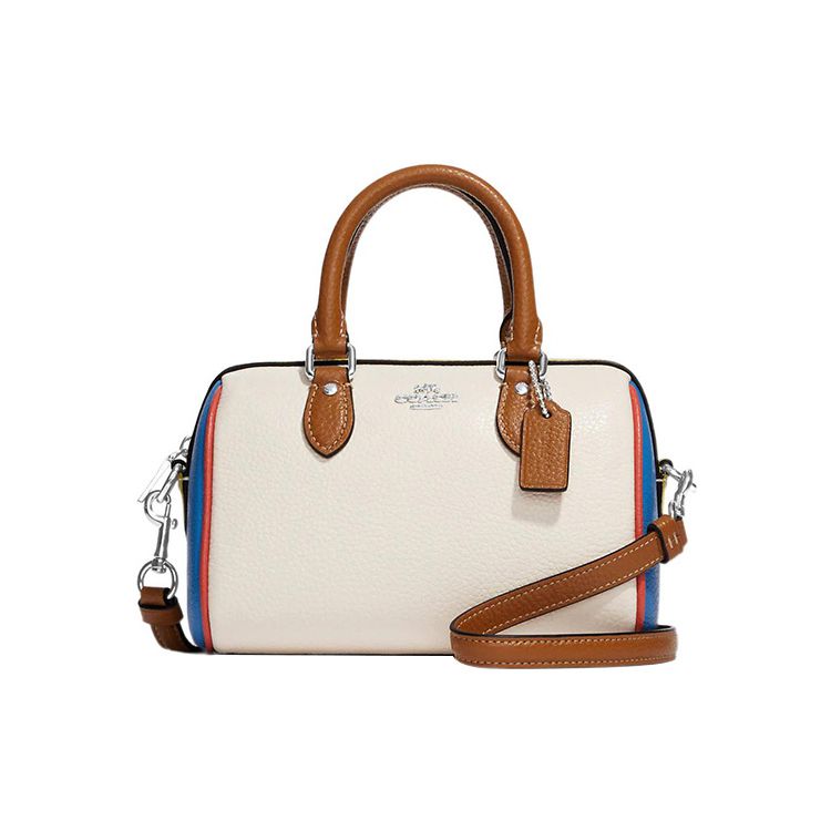

Coach Rowan 18 Silver Letter Logo Zipper Closure Pebbled Leather Boston Bag Women handbags White Blue CK455-SVCAH Basic Set (Bag+Dust Bag)