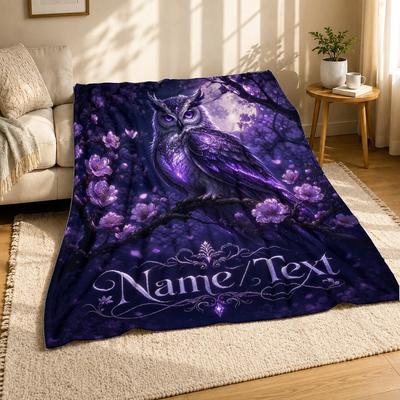 Purple Owl With Name Text Coral Fleece Blanket