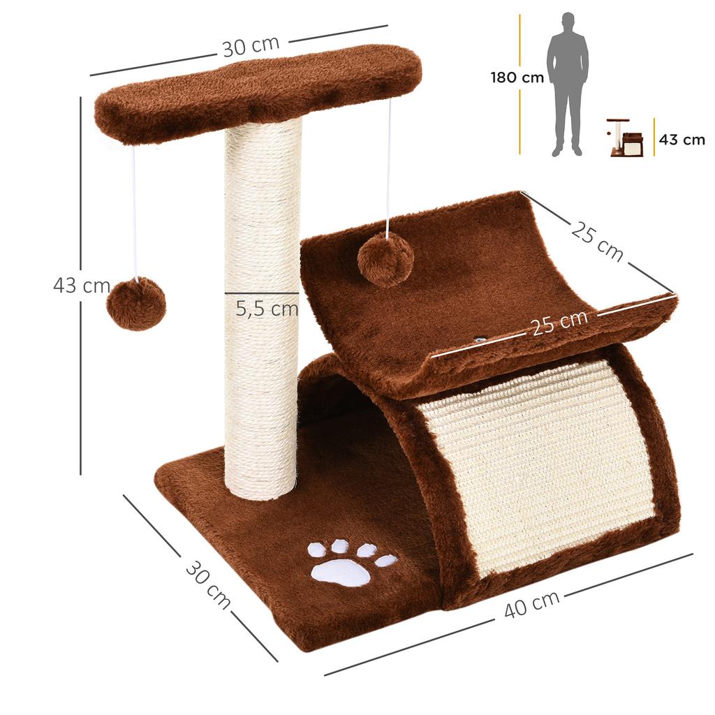 Cat Tree, Cat Tower for Kittens with Rotatable Top Bar, Sisal Scratching Post, Tunnel, Dangling Balls - Brown