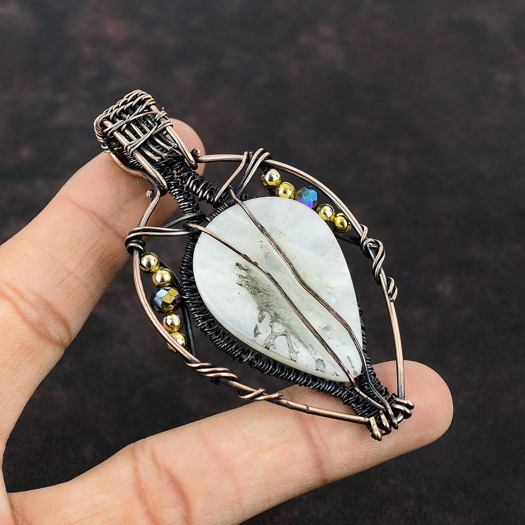 Rainbow Moonstone Pendant Copper Wire Wrapped Pendant Gemstone Handmade Pendant Titanium Beads Pendant Gift For Mom Copper Wire Wrap Jewelry