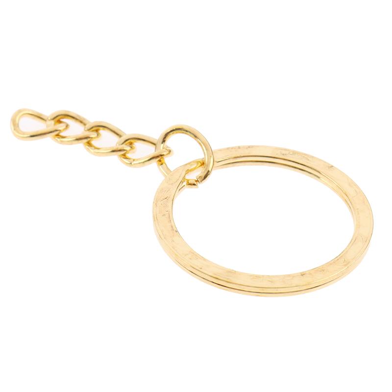20 Pcs/Lot 28Mm Length Key Gold Silver Chains Key Ring Round Keychain