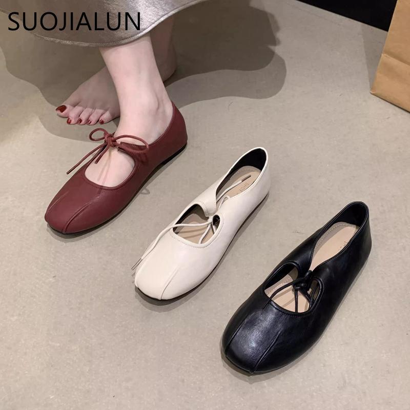 Fashion SUOJIALUN 2025 Autumn New Brand Women Flat Shoes Fashion Round Toe Lace Up Mary Jane Shoes Soft Flat Heel Ladies Boat Shoes