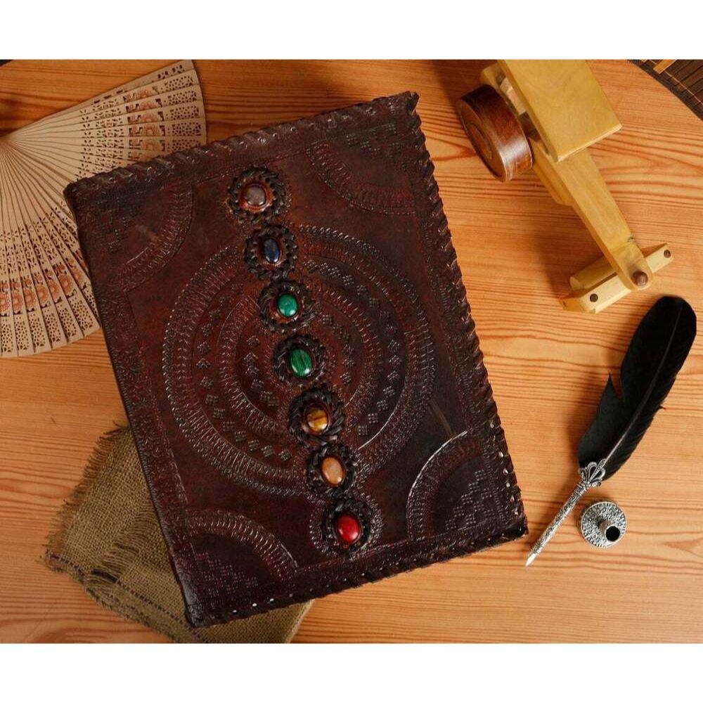 . Journal Seven Stone Leather Notebook Blank Handmade Book Sketchbook