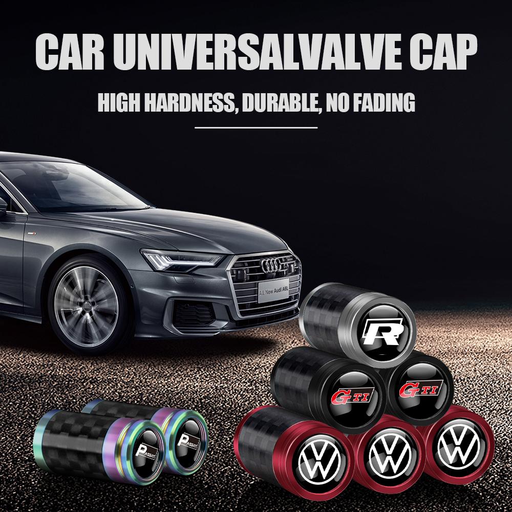 CAT1 4Pcs Car Wheel Tire Valve Caps Carbon Fiber Air Stem Covers For Volkswagen VW GTI RLine R Polo T5 Golf Passat B6 Scirocco Motion