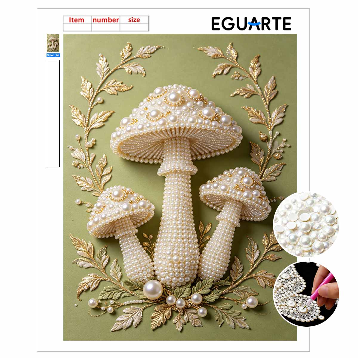 Pearl mushroom painting handmade creative projects. home wall decoration. 30x40