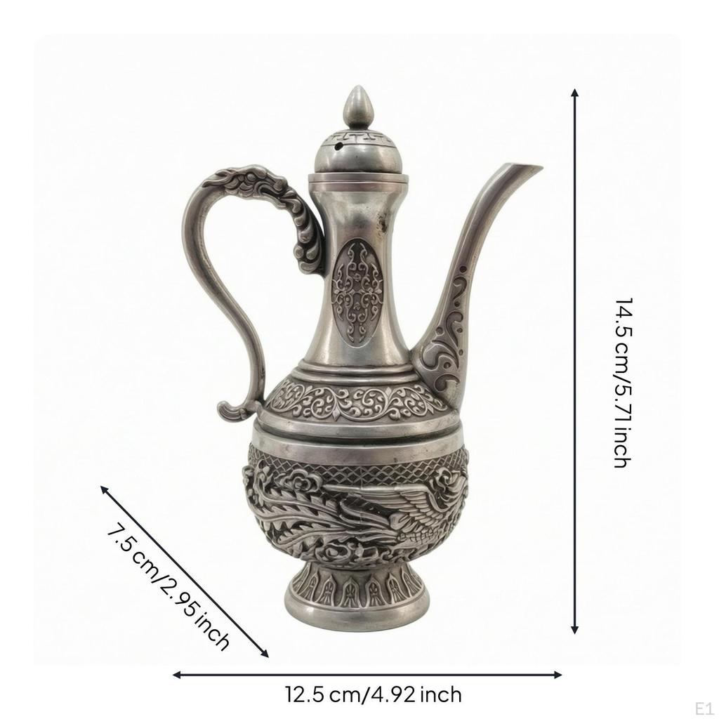 Antique Style Beverage Pot Decorative Vintage Metal Teapot Ornate with Domed