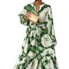 Long Sleeve Maxi Dresses for Women V Neck Smocked Boho Floral Tiered Swing Flowy Wedding Guest Dress Women's Chiffon Flowy Beach Party Long Dresses