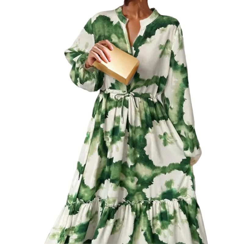 Long Sleeve Maxi Dresses for Women V Neck Smocked Boho Floral Tiered Swing Flowy Wedding Guest Dress Women's Chiffon Flowy Beach Party Long Dresses