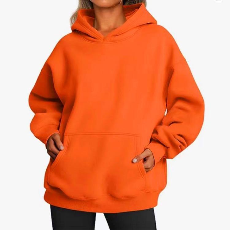 Hooded Sweatshirt Women's Long Sleeve Loose Fit Solid Color Fleece Warm Autumn Winter Style Street Hip Hop Pockets