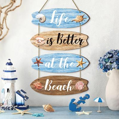 Life Is Better At The Beach Bathroom Wall Decor Wooden Surfboard Coastal Hanging Plaques Rustic Nautical Farmhouse Wall Sign