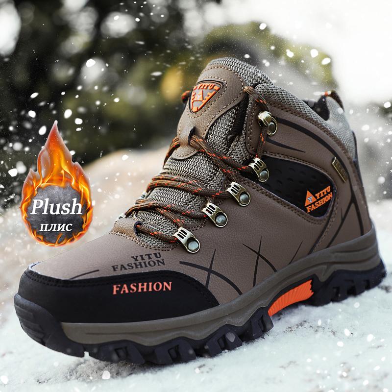 Winter Men Snow Boots Waterproof Leather Sneakers Super Warm Men's Chelsea Boots Outdoor Non-slip Male Hiking Boots Size 39-47