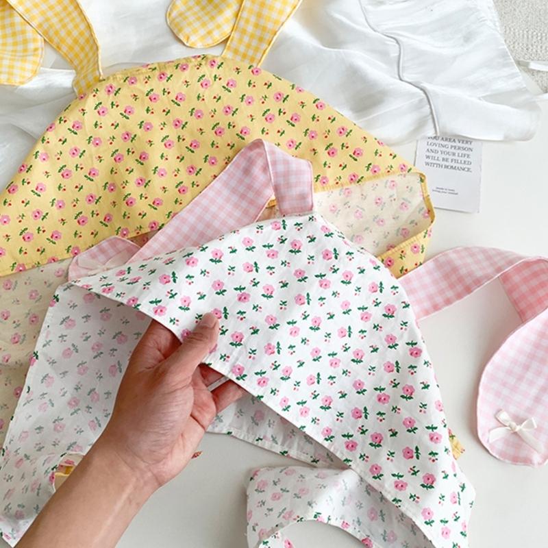 Cute Rabbit Ears Headscarf Hat Cherry Flossom Pattern Soft Cotton Hair Accessory For Women Adults Adjustable Headwear