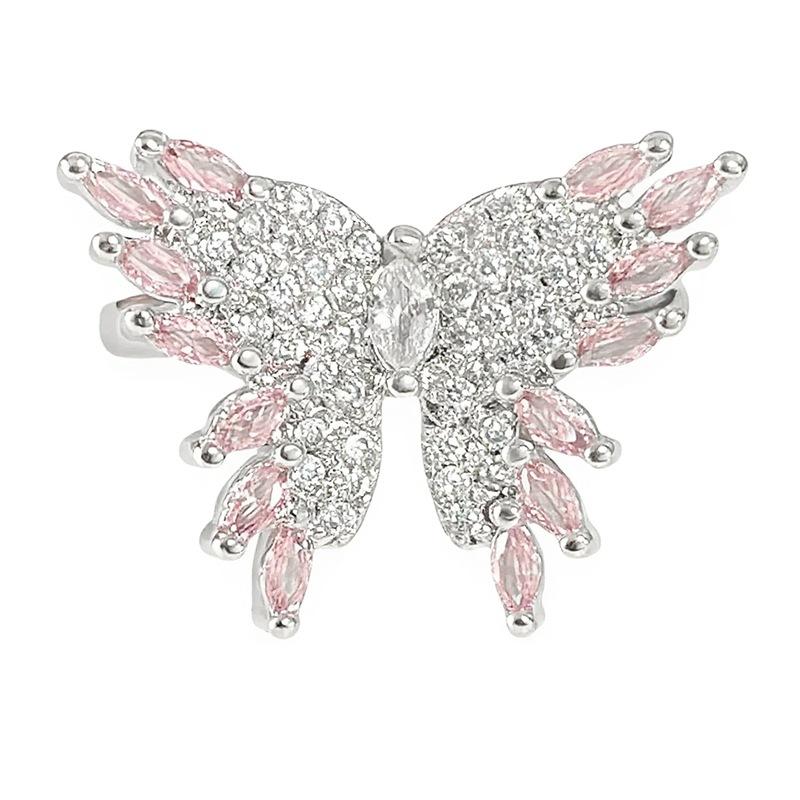 Heavy Industry Light Luxury Full Diamond Pink Zircon Butterfly Opening Ring Niche Premium Sense Delicate Personality Ring Female