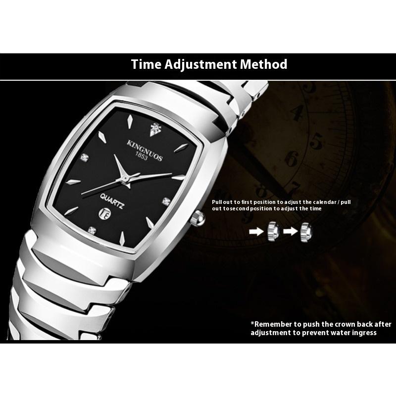 Top Brand Fashion Tungsten Steel Color Square Steel Belt Calendar Watch Waterproof Luminous Men's Student Watch