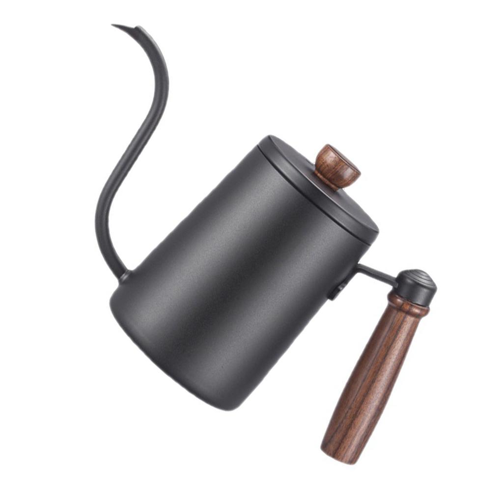 Ceainic pentru Cafea Turnat Manual Mâner de Lemn Gât de Gâscă Oțel Inoxidabil 304 Ceainic pentru Turnat Negru