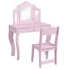 Kids Dressing Table Sets with Stool and Tri-Fold Mirror, Drawer for Playroom, Bedroom - Pink