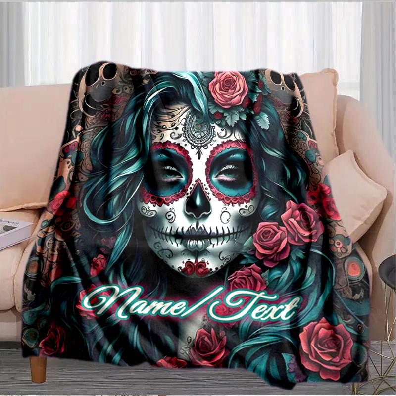 1PC Custom Name Day Dead Art outdooor Flannel blankets Throw Blanket All-Season Throw Gift Bedspread for Couch, Bed, Camping Holiday Birthday gift