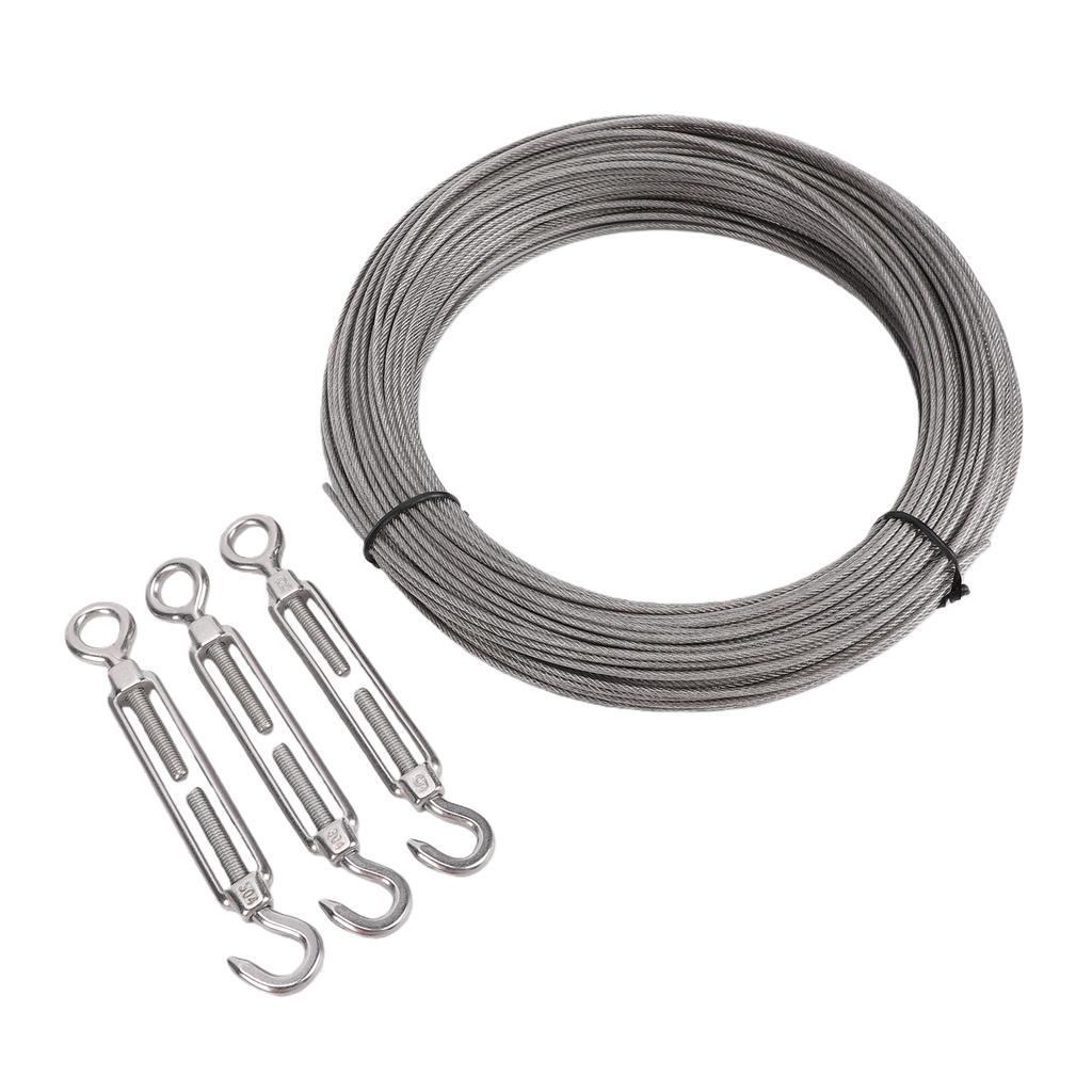 50M Stainless Steel Cable Kit 2MM Wire Rope with M2 Aluminum Ferrules for Hanging Tying Trellis Gardening Climbing