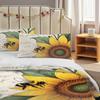 Pillowcase Quilt Cover 3-Piece Bedding Watercolor Style,Sunflower,Bee Pattern,Washable,Suitable For Bedroom Decoration