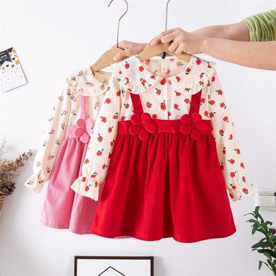 Kleid mit Puffärmeln aus Baumwolle mit Blumenmuster im koreanischen Stil für Kleinkinder