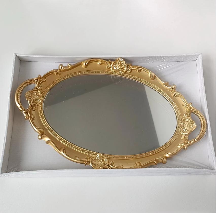 Retro Tray Plastic Mirror Decoration Wedding Party Dessert Cupcake Stand Tray Europe Jewelry Storage Tray Photography Props