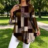 Women Tops Three-Quarter Sleeve Round Neck Abstract Print Tee Tops Loose Fit Irregular Hem Summer Leisure Blouse