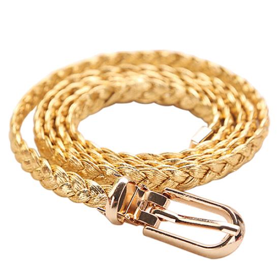 Women Braided PU Leather Narrow Thin Buckle Strap Waist Belt All-Match Waistband