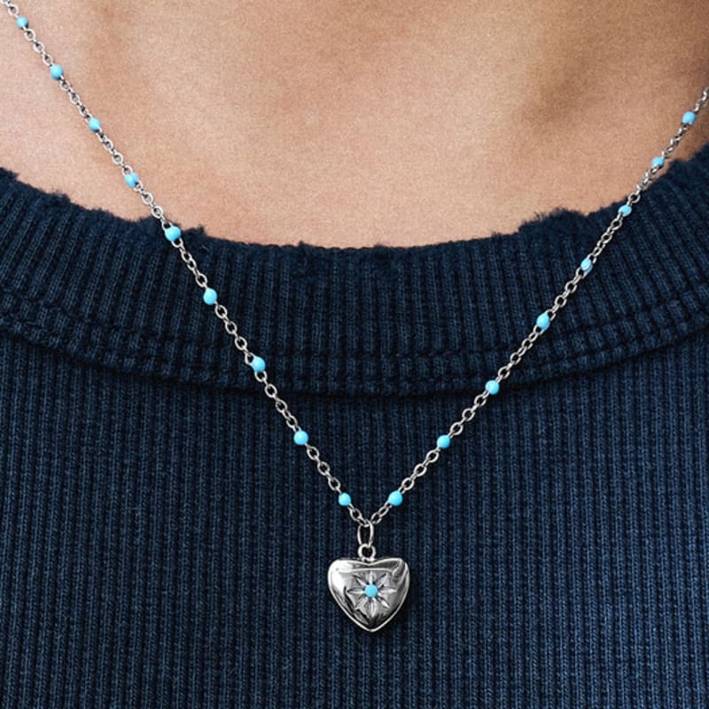 

SCALETTO RS009 Turquoise CZ Setting Heart Pendent Necklace Silver