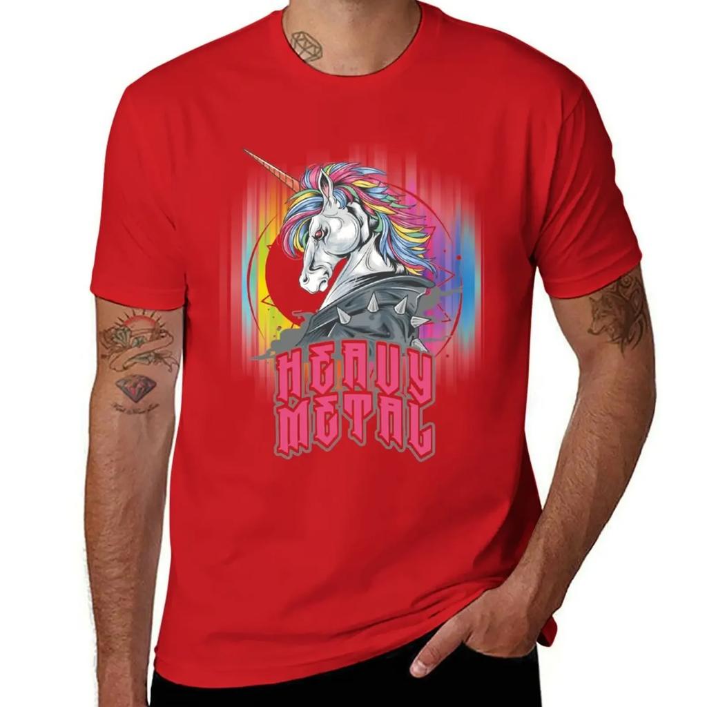 Funny Heavy Metal Unicorn Design Tshirt Blacks Oversized Graphic Tee Unisexs Cotton Tshirt