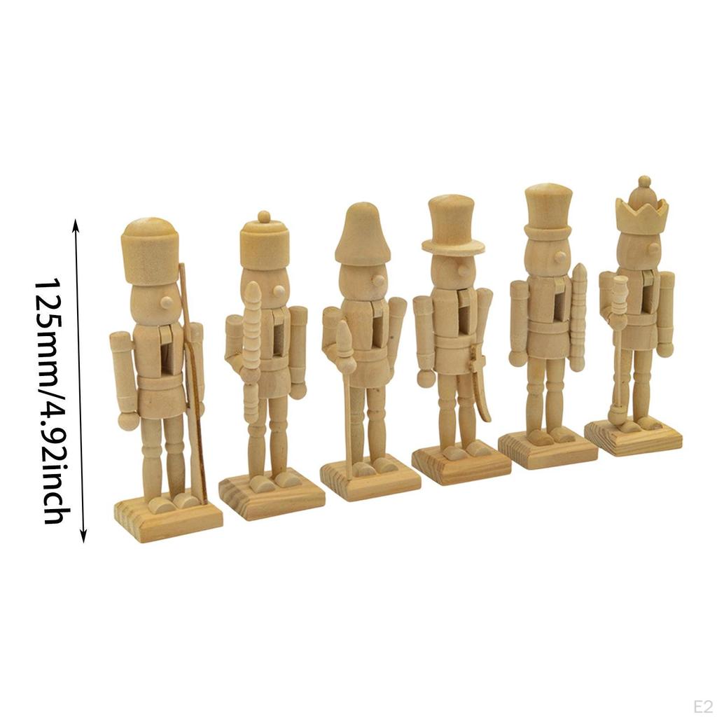 6 Stück Holz Nussknacker Figuren Bemalen Sie Ihre eigene Mini Holzfigur 4,92 Zoll DIY