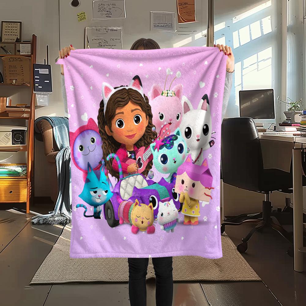 1Pc Gabby Dollhouse Print Flannel Blanket, High quality Comfortable for All Seasons, Home Decor, Warmth and Comfort, Perfect for Christmas Gifts