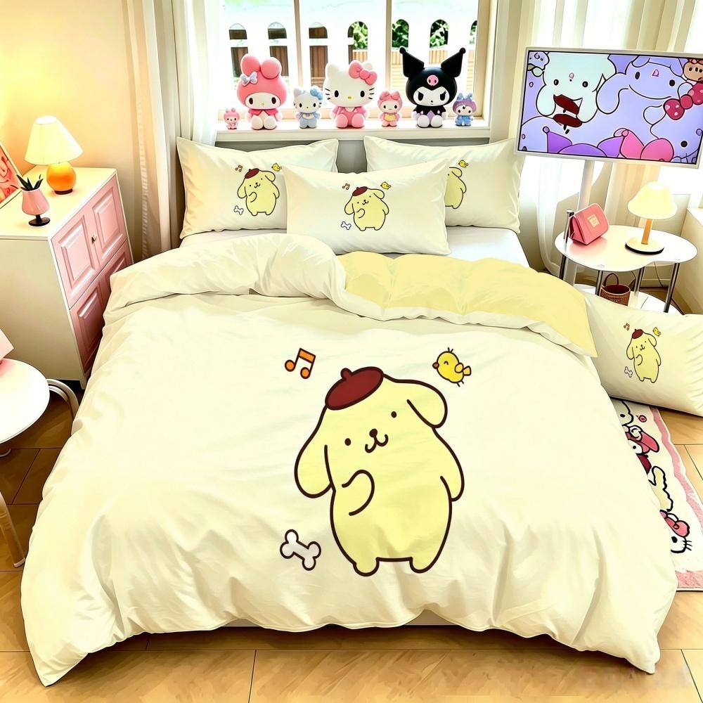 Sanrio Pompompurin Kawaii Bedding Set Duvet Cover With Pillowcases, Soft Quilt Cover For Bedroom Decor Gift Single Double Queen