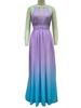 2025 Women's Gradient Deep V Evening Gown - European/American Style with Waist-Gathering & Big Swing